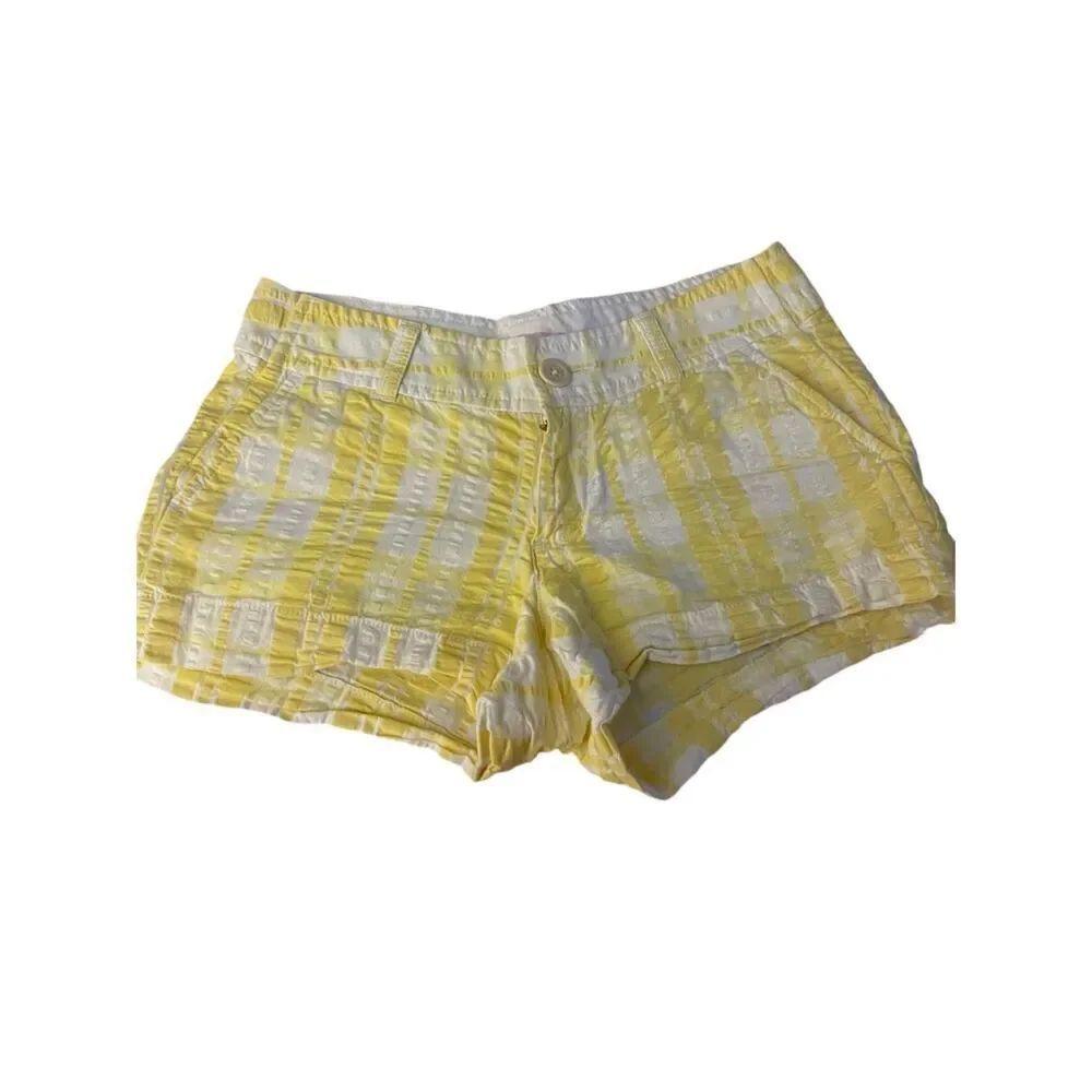 Lilly Pulitzer Shorts Size 00 Yellow / White Plaid Seersucker Cotton Chino